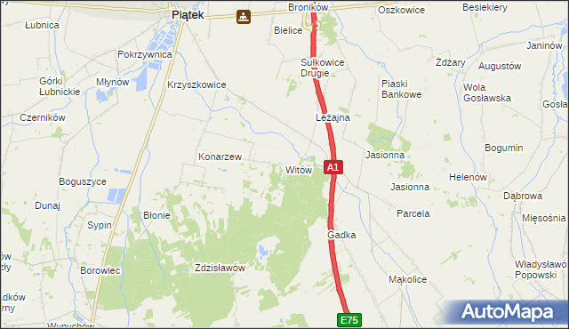 mapa Witów gmina Piątek, Witów gmina Piątek na mapie Targeo