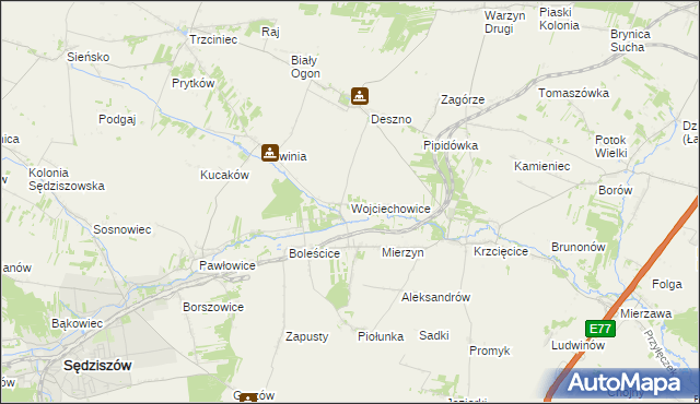 mapa Wojciechowice gmina Sędziszów, Wojciechowice gmina Sędziszów na mapie Targeo