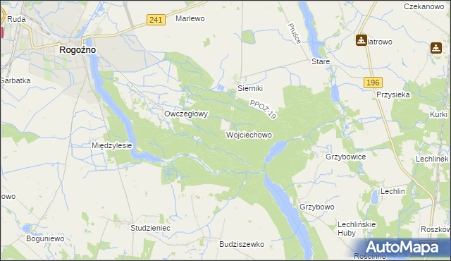 mapa Wojciechowo gmina Rogoźno, Wojciechowo gmina Rogoźno na mapie Targeo