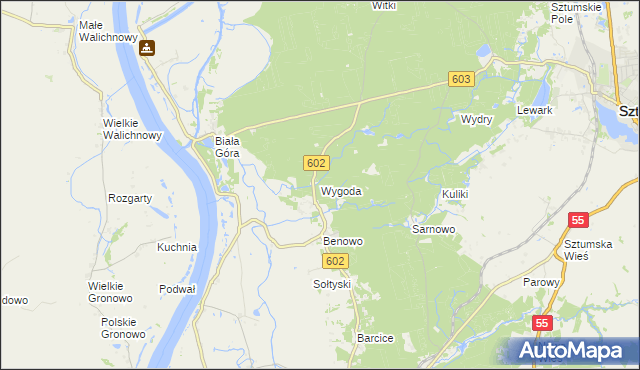 mapa Wygoda gmina Sztum, Wygoda gmina Sztum na mapie Targeo