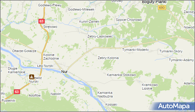 mapa Żebry-Kolonia gmina Nur, Żebry-Kolonia gmina Nur na mapie Targeo