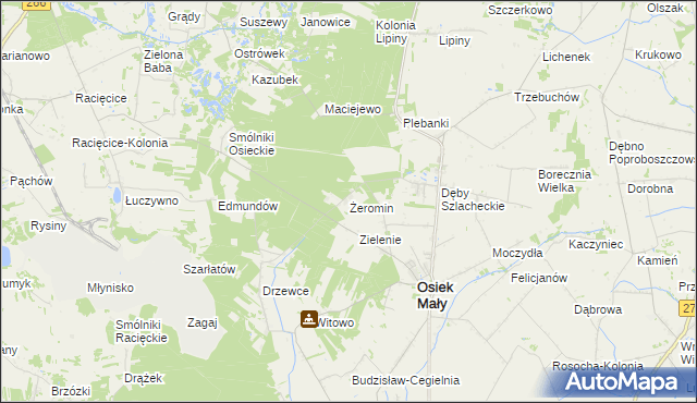 mapa Żeromin gmina Osiek Mały, Żeromin gmina Osiek Mały na mapie Targeo