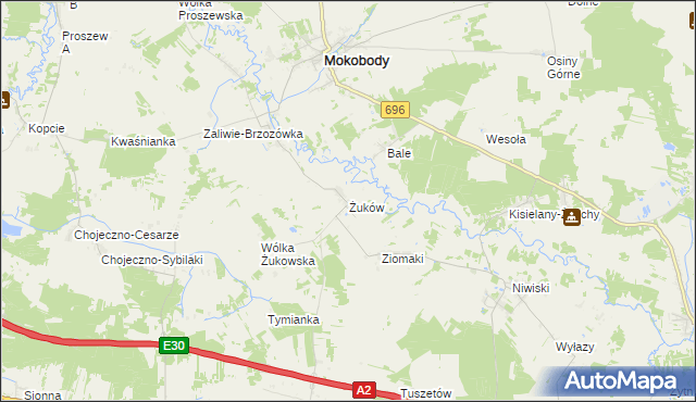 mapa Żuków gmina Mokobody, Żuków gmina Mokobody na mapie Targeo