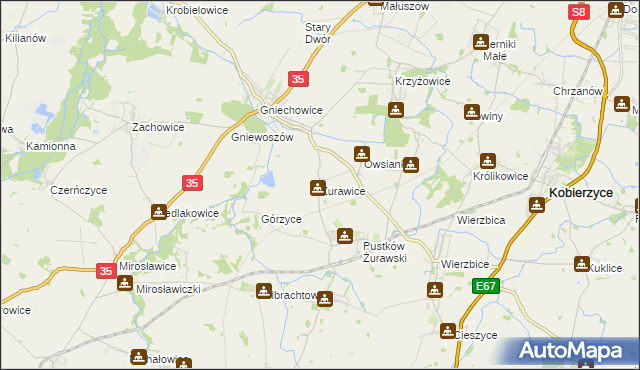 mapa Żurawice gmina Kobierzyce, Żurawice gmina Kobierzyce na mapie Targeo