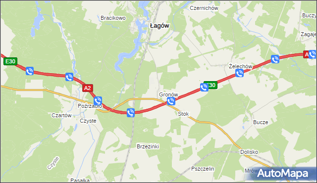 mapa Gronów gmina Łagów, Gronów gmina Łagów na mapie Targeo