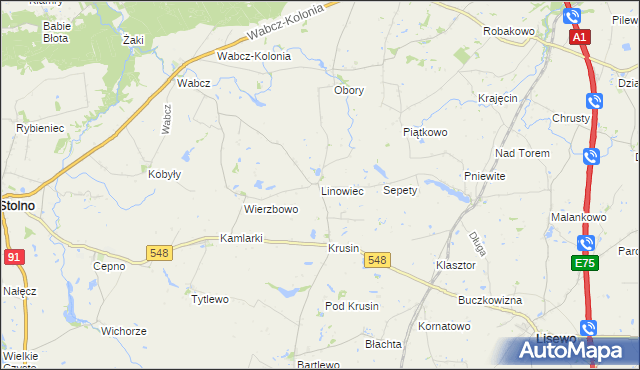 mapa Linowiec gmina Lisewo, Linowiec gmina Lisewo na mapie Targeo