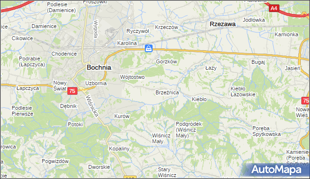 mapa Brzeźnica gmina Bochnia, Brzeźnica gmina Bochnia na mapie Targeo