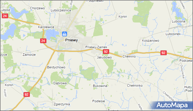 mapa Jakubowo gmina Pniewy, Jakubowo gmina Pniewy na mapie Targeo