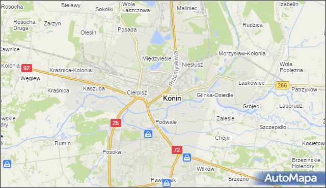 mapa Konina, Konin na mapie Targeo