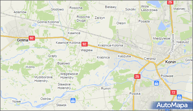 mapa Kraśnica gmina Golina, Kraśnica gmina Golina na mapie Targeo