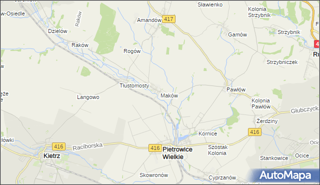 mapa Maków gmina Pietrowice Wielkie, Maków gmina Pietrowice Wielkie na mapie Targeo