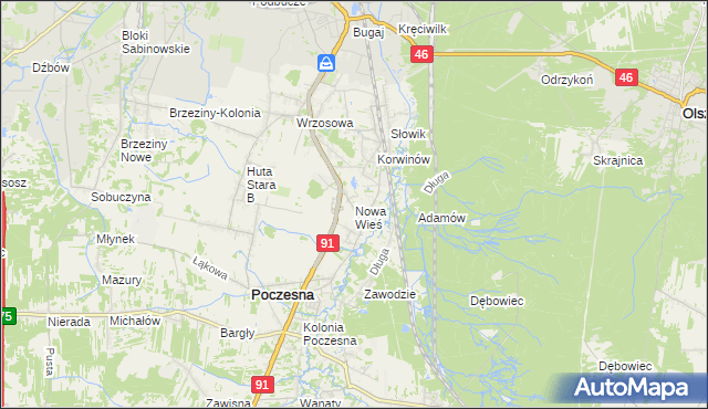mapa Nowa Wieś gmina Poczesna, Nowa Wieś gmina Poczesna na mapie Targeo