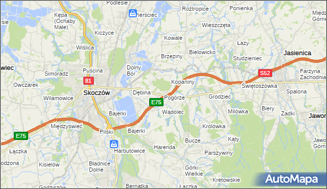 mapa Pogórze gmina Skoczów, Pogórze gmina Skoczów na mapie Targeo