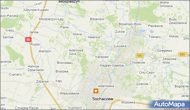 mapa Karwowo gmina Sochaczew, Karwowo gmina Sochaczew na mapie Targeo