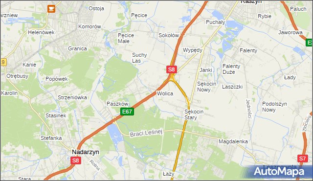 mapa Wolica gmina Nadarzyn, Wolica gmina Nadarzyn na mapie Targeo