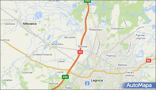 mapa Bobrów gmina Miłkowice, Bobrów gmina Miłkowice na mapie Targeo