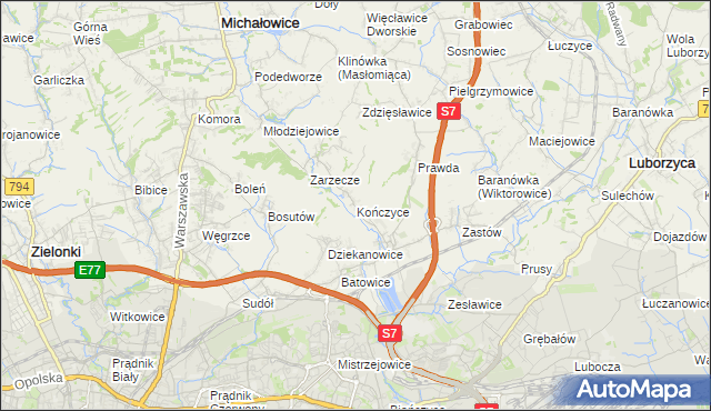 mapa Kończyce gmina Michałowice, Kończyce gmina Michałowice na mapie Targeo