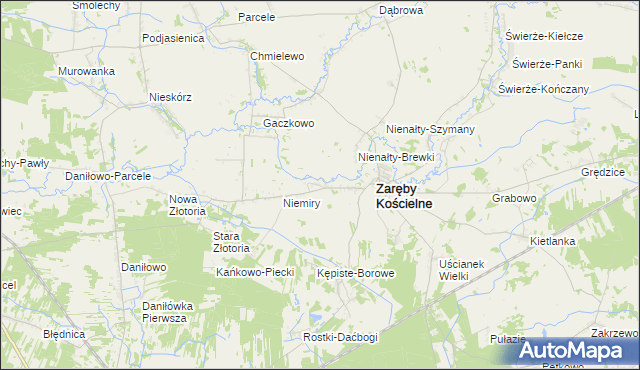 mapa Kosuty gmina Zaręby Kościelne, Kosuty gmina Zaręby Kościelne na mapie Targeo