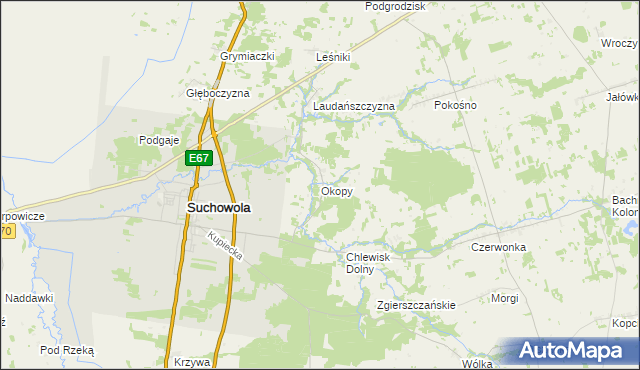 mapa Okopy gmina Suchowola, Okopy gmina Suchowola na mapie Targeo