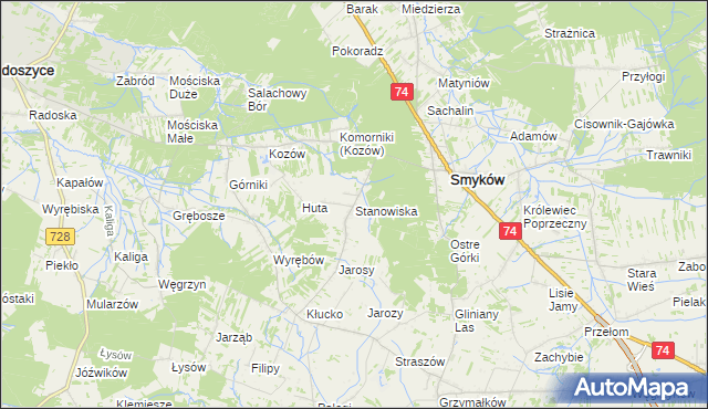 mapa Stanowiska gmina Smyków, Stanowiska gmina Smyków na mapie Targeo