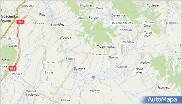 mapa Trześniów gmina Haczów, Trześniów gmina Haczów na mapie Targeo