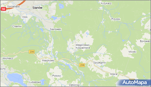 mapa Węgorzewo Koszalińskie, Węgorzewo Koszalińskie na mapie Targeo