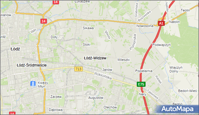 mapa Widzew, Widzew na mapie Targeo