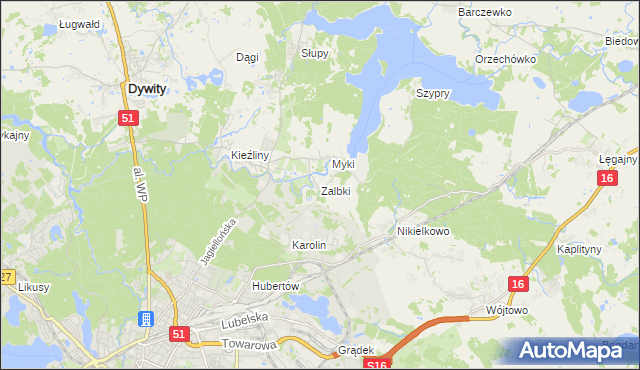 mapa Zalbki, Zalbki na mapie Targeo