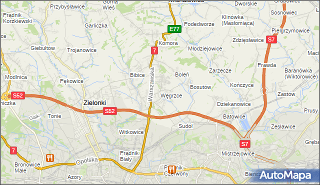 mapa Węgrzce gmina Zielonki, Węgrzce gmina Zielonki na mapie Targeo