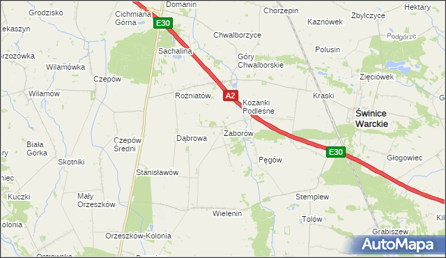 mapa Zaborów gmina Uniejów, Zaborów gmina Uniejów na mapie Targeo