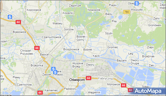 mapa Bobrek gmina Chełmek, Bobrek gmina Chełmek na mapie Targeo