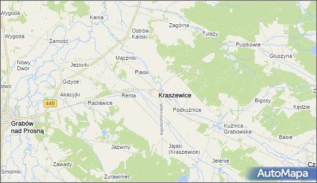 mapa Kraszewice powiat ostrzeszowski, Kraszewice powiat ostrzeszowski na mapie Targeo