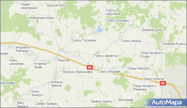 mapa Tybory-Jeziernia, Tybory-Jeziernia na mapie Targeo