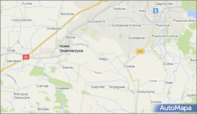 mapa Węgry gmina Nowe Skalmierzyce, Węgry gmina Nowe Skalmierzyce na mapie Targeo