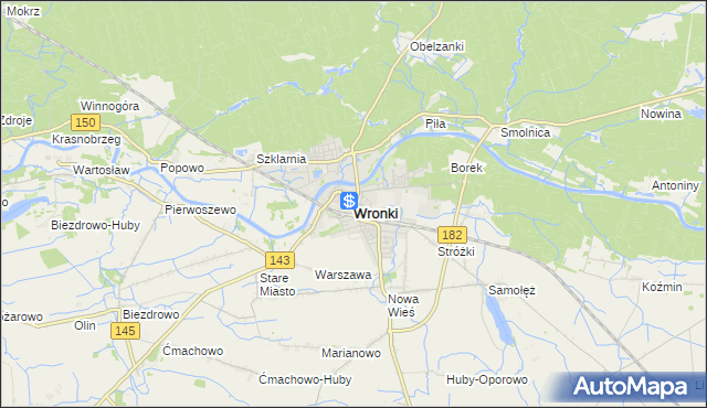 mapa Wronki powiat szamotulski, Wronki powiat szamotulski na mapie Targeo