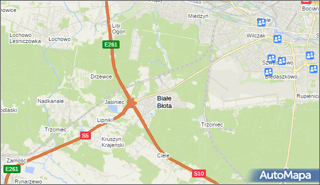 mapa Białe Błota powiat bydgoski, Białe Błota powiat bydgoski na mapie Targeo