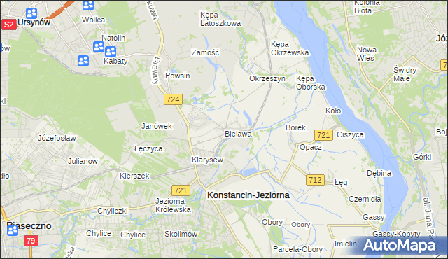 mapa Bielawa gmina Konstancin-Jeziorna, Bielawa gmina Konstancin-Jeziorna na mapie Targeo