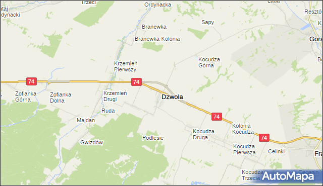 mapa Dzwola, Dzwola na mapie Targeo