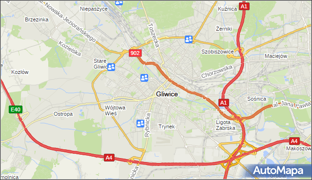 mapa Gliwic, Gliwice na mapie Targeo