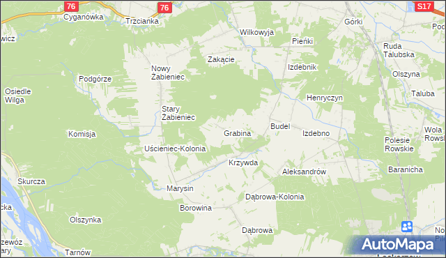 mapa Grabina gmina Łaskarzew, Grabina gmina Łaskarzew na mapie Targeo