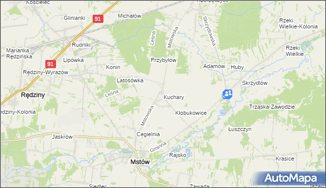 mapa Kuchary gmina Mstów, Kuchary gmina Mstów na mapie Targeo