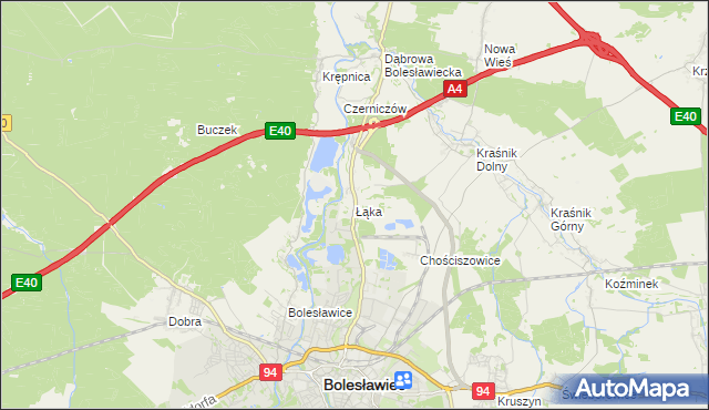 mapa Łąka gmina Bolesławiec, Łąka gmina Bolesławiec na mapie Targeo