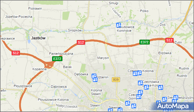 mapa Marysin gmina Jastków, Marysin gmina Jastków na mapie Targeo