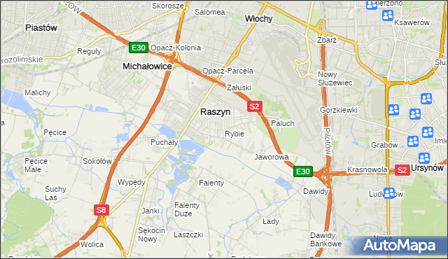 mapa Rybie gmina Raszyn, Rybie gmina Raszyn na mapie Targeo