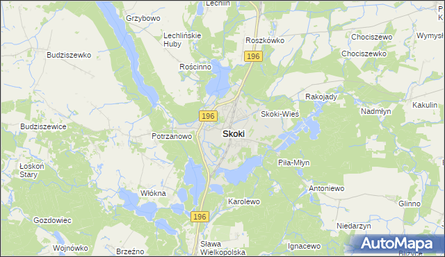 mapa Skoki powiat wągrowiecki, Skoki powiat wągrowiecki na mapie Targeo