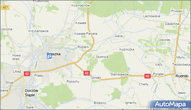 mapa Skotnica gmina Praszka, Skotnica gmina Praszka na mapie Targeo