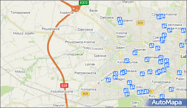 mapa Szerokie gmina Konopnica, Szerokie gmina Konopnica na mapie Targeo
