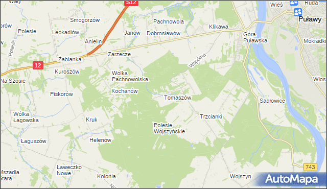 mapa Tomaszów gmina Puławy, Tomaszów gmina Puławy na mapie Targeo