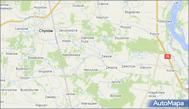 mapa Zadębie gmina Chynów, Zadębie gmina Chynów na mapie Targeo
