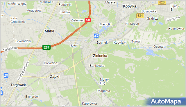 mapa Zielonka powiat wołomiński, Zielonka powiat wołomiński na mapie Targeo